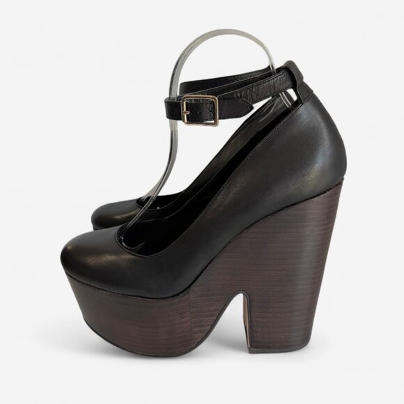 Office London Chunky Platform Heels Black Leather Ankle Strap 40/9 - Picture 3 of 9